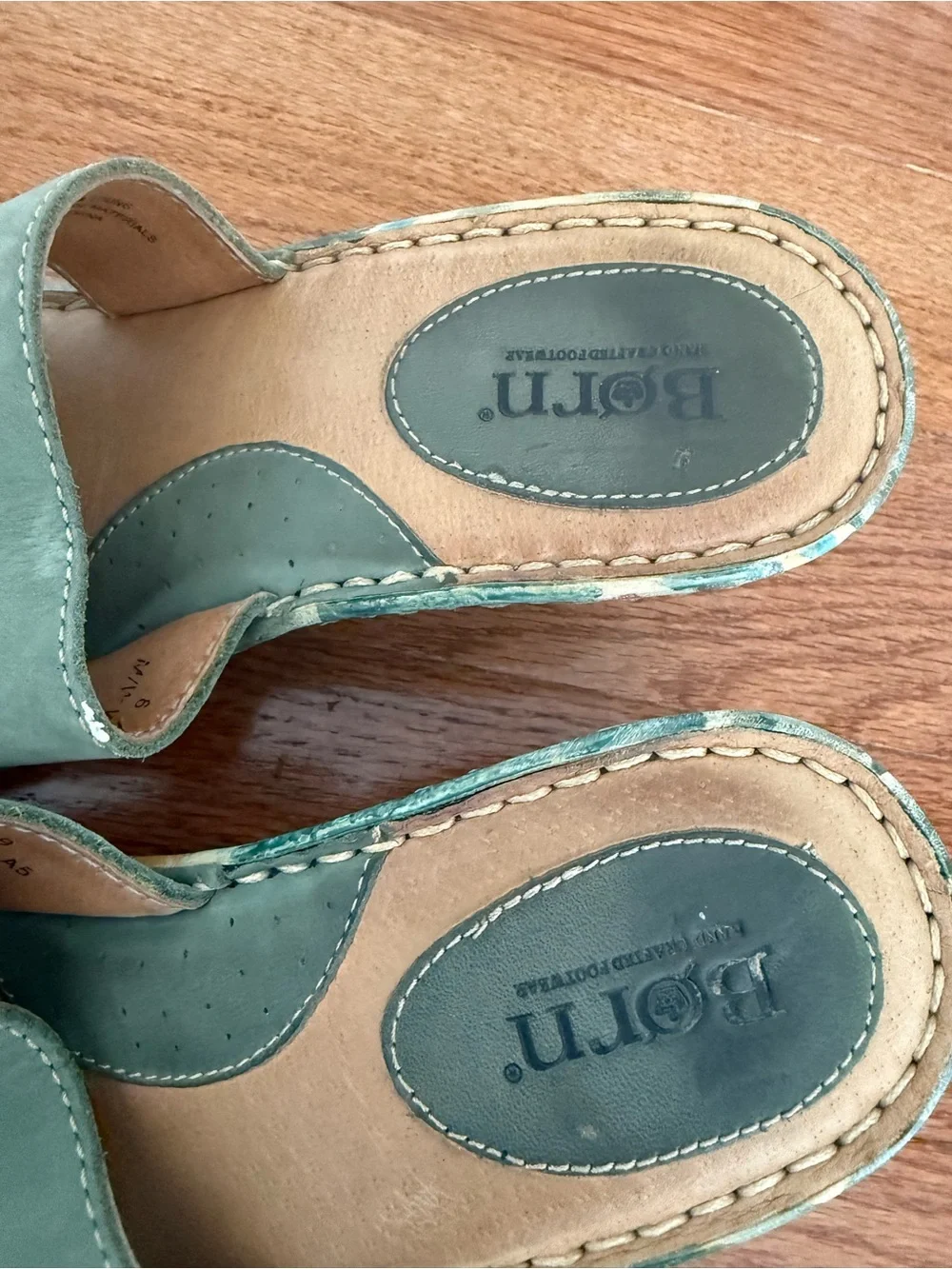 Born Sage Green Leather Slide Sandals